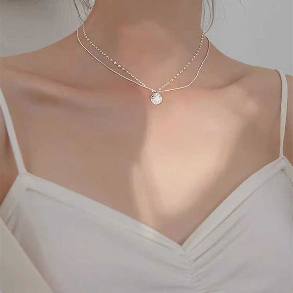 

designer necklace temperament 925 sterling silver jewelry six-pointed star round pendant double clavicle chain woman party gift