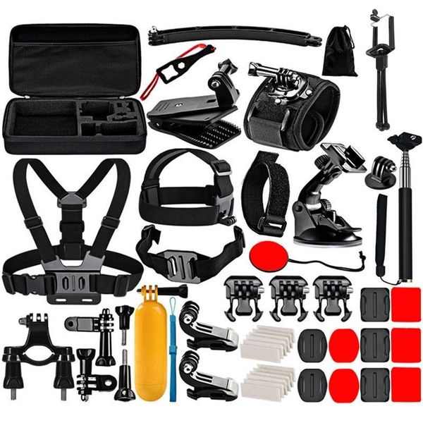 

50-in-1 action camera accessories kits case wrist strap tripod helmet quick release clip for hero lighting & studio