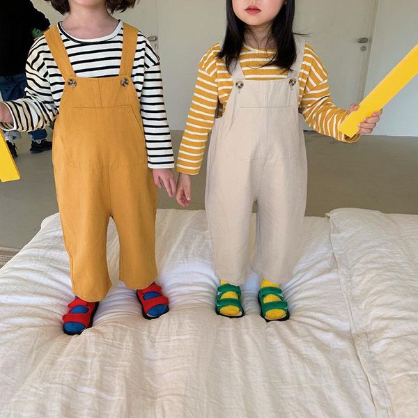 

spring kids overalls koeran solid cute fashion for boys and girls jumpsuits, Blue