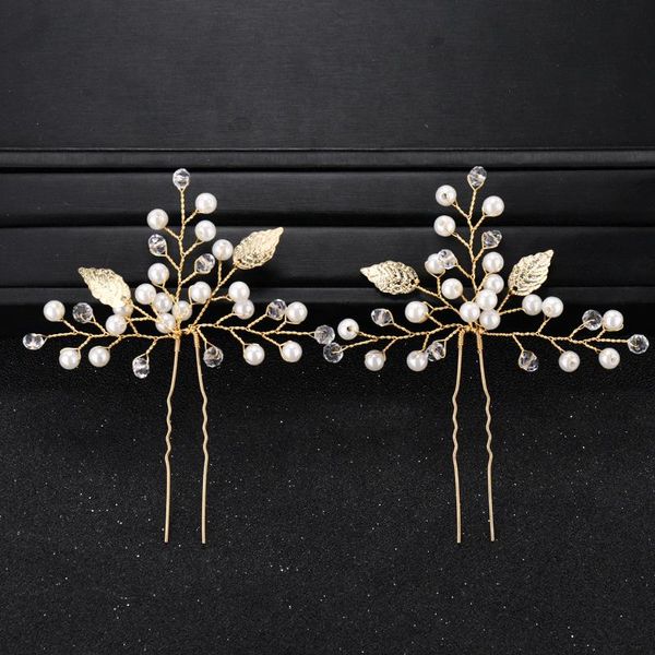 

hair clips & barrettes bridal accessories handmade gold leaf hairpin pearl wedding sticks jewelry vintage crystal comb, Golden;silver