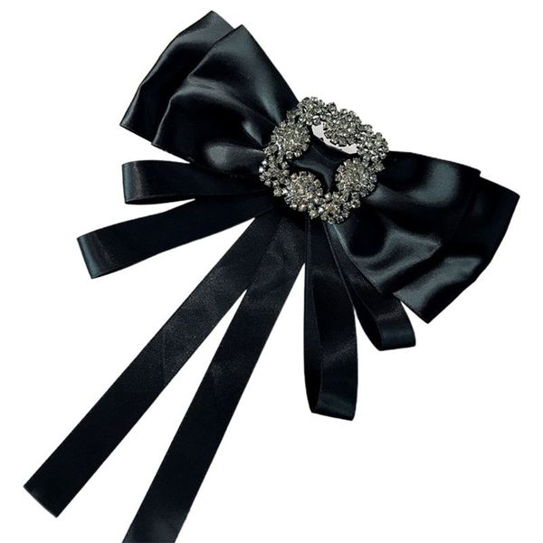 

women vintage satin ribbon bow tie brooch rhinestone layered collar necktie, Blue;purple