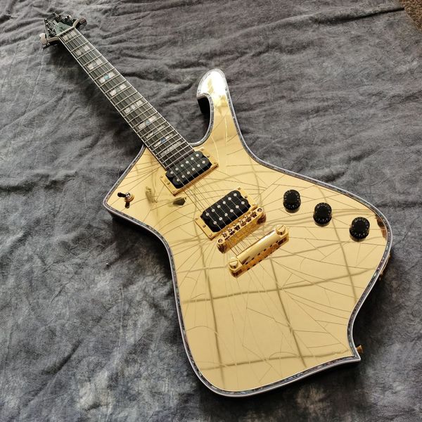 

promotion gold cracked mirror iceman paul stanley electric guitar abalone body binding & pearl inlay, golden hardware