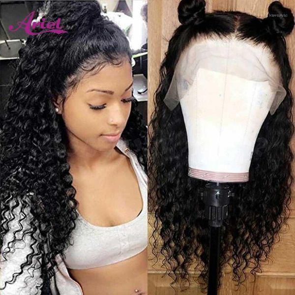 

hair 13x6 lace front human wigs pre plucked remy kinky curly transparent closure wig for black women1, Black;brown