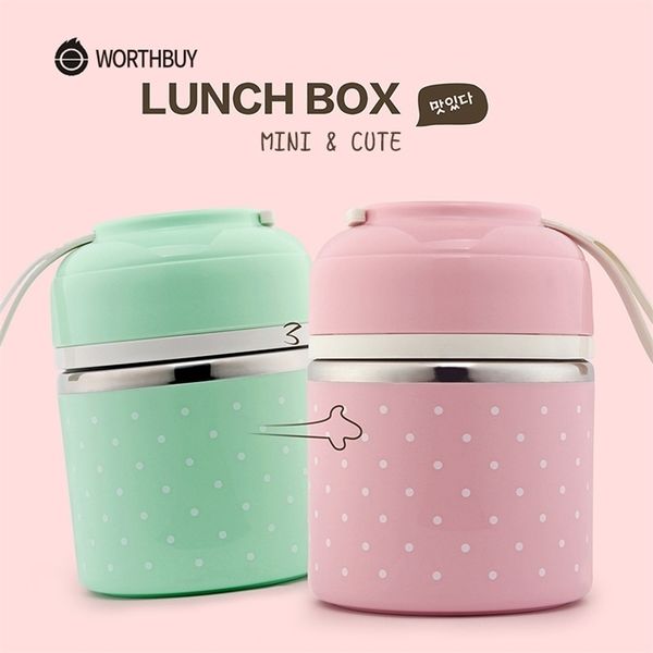 WORTHBUY Drop Cute Lunch Box per bambini Contenitore per alimenti portatile in acciaio inossidabile Bento a prova di perdite da cucina 211108