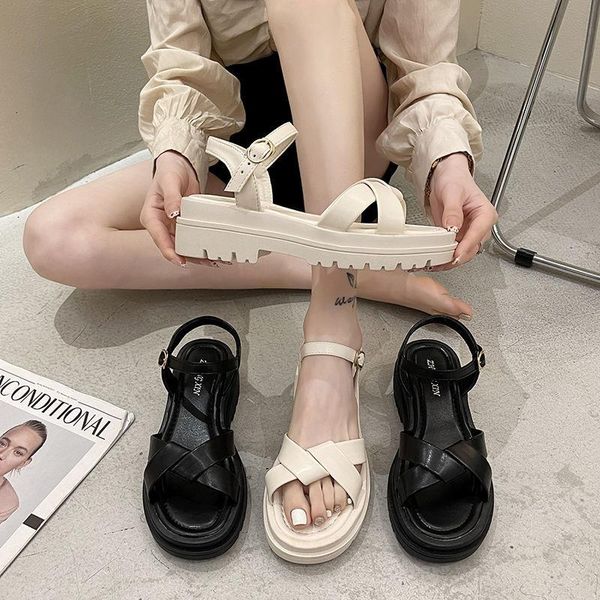 

sandals shoes summer women platform and ladies heels 2021 waterproof, Black