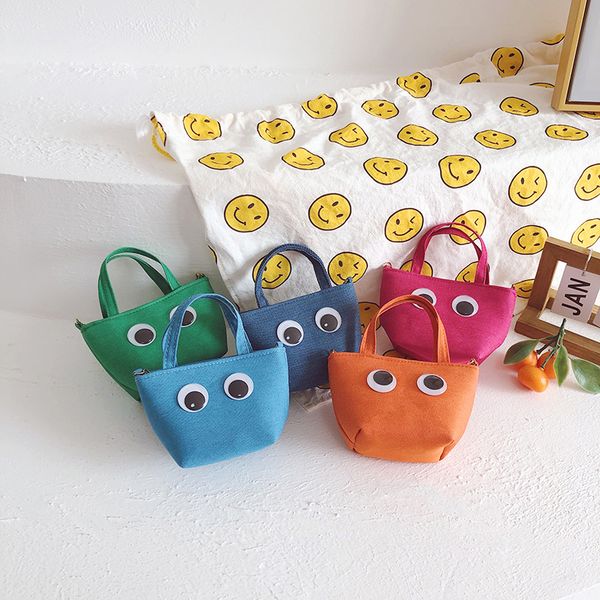 

children cartoon handbags 2022 spring/summer kids funny eyes canvas hand carry bag baby girl chain crossbody bag casual wallet f959, Black