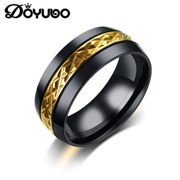 

cluster rings doyubo trendy men's titanium steel finger ring with classic texture batch flower male fashion black gold accessories da12, Golden;silver