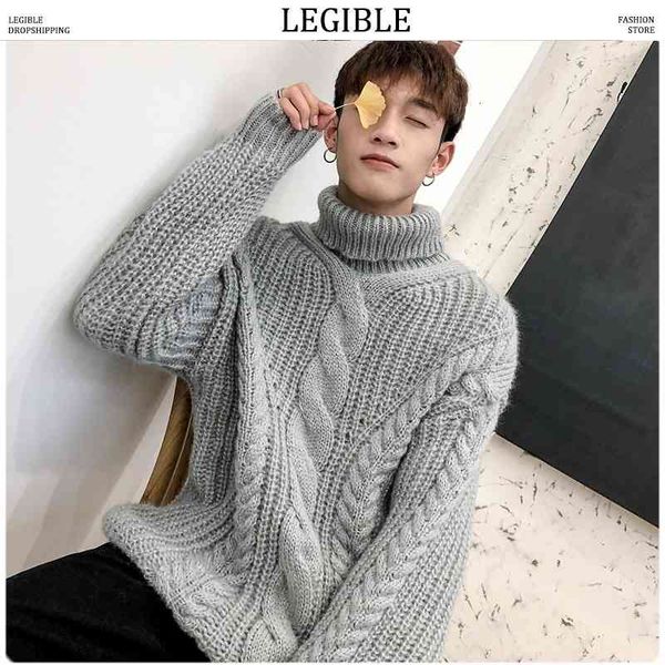 

men nice coarse wool solid autumn winter sweaters mens korean fashion turtleneck pullovers male warm clothes, White;black