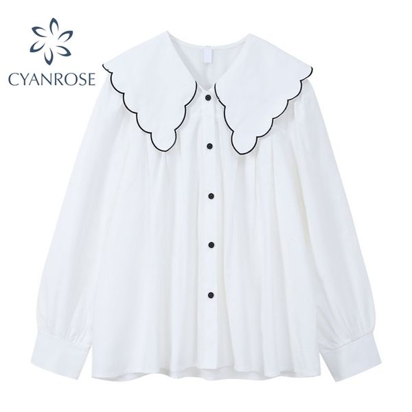 

2 colors blouses and for women fashion mori girl lantern long sleeve peter pan collar vintage shirts baggy ins blusas 210430, White