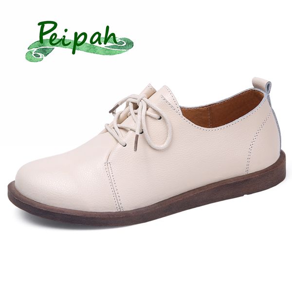 Oxfords da donna di alta qualità Primavera/Autunno Scarpe piatte per donna Scarpe casual in vera pelle Ladies Lace Up Solid Chaussure Femme 2021