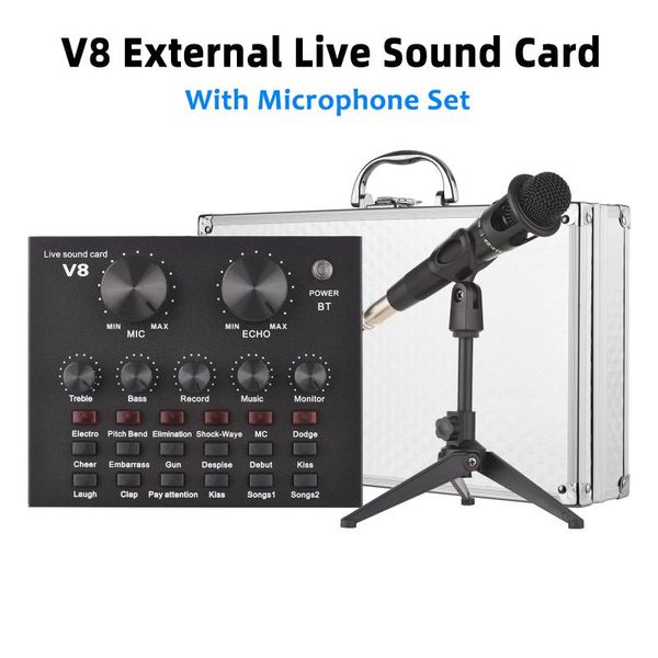 

sound cards v8 external live card microphone set mini mixer board for streaming karaoke music recording w/ 12 effects