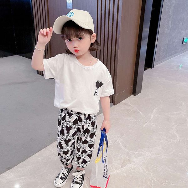 

girls' suit summer net red foreign style korean leisure children's sports two piece set, White