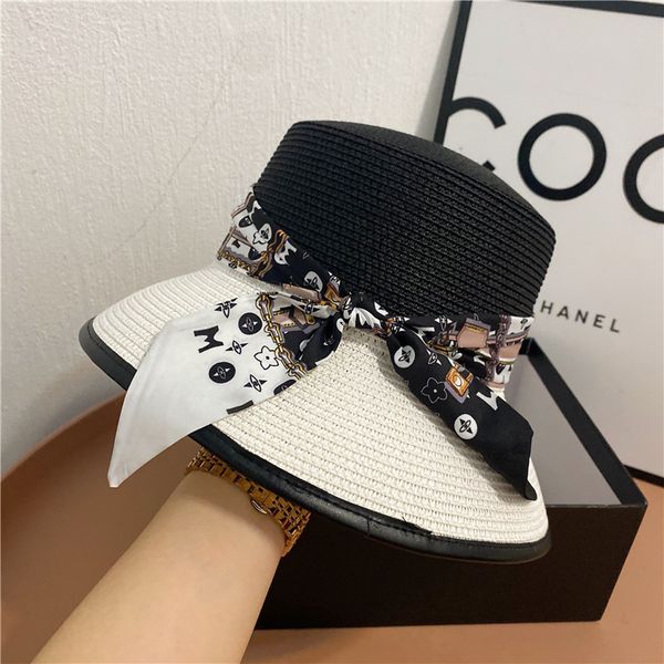 

bandage color matching flat straw women's summer simple binding wide brim fisherman's sunscreen hat, Yellow