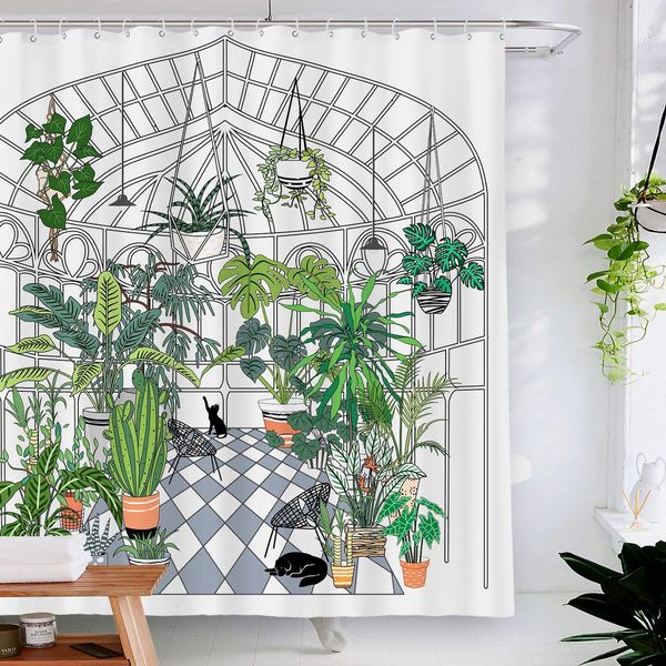 

plants shower curtain, greenhouse potted plants succulents leaves and pet shower curtain set for bathroom green 72Ã72 inch