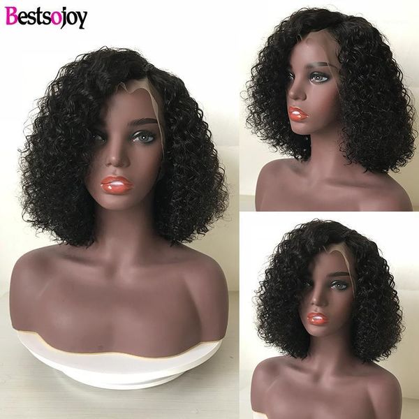 

sojoy bob lace front wigs for women remy wig curly frontal brazilian short human hair wigs1, Black;brown