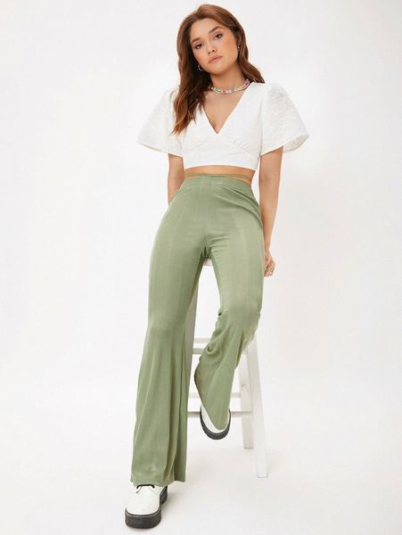 

solid flare leg pants 12oo#, Black;white