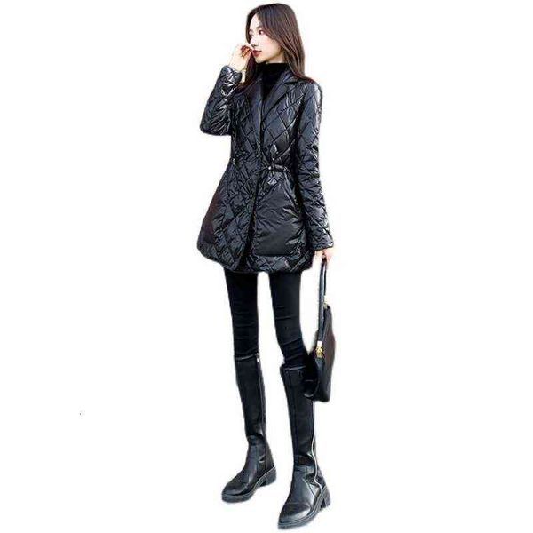 

black light and thin down cotton padded clothes women's middle long small men close their waist look fashion 2021