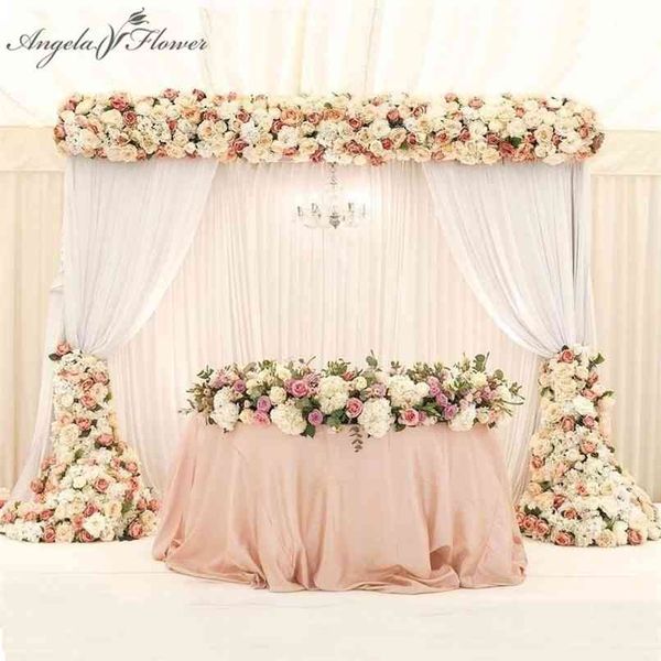 1m / 2m Luxus künstliche Blumenreihe Anordnung Dekor für Party Hochzeit Bogen Kulisse Road Zitierte Blume Rose Pfingstrose Hortensie Mix 210925