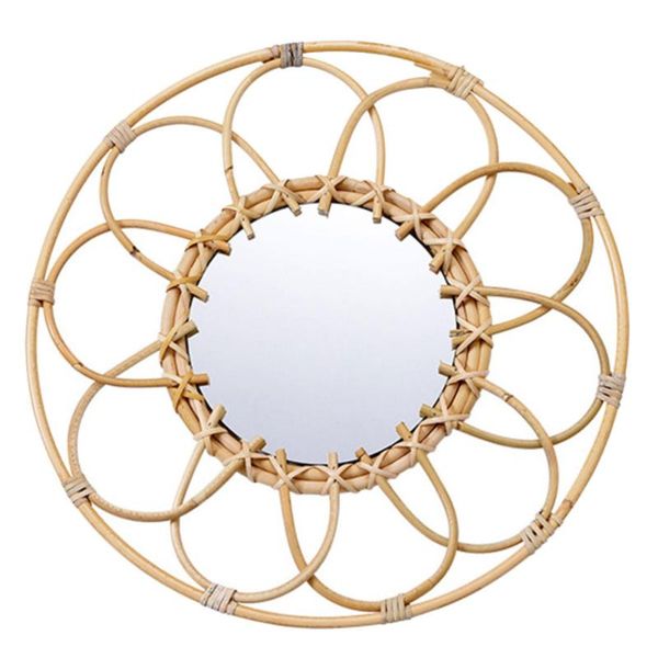 

mirrors 1pc decorative makeup mirror woven wall hanging pendant (khaki)