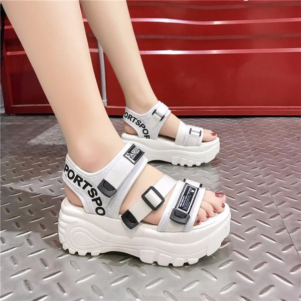 

6cm/2.3 inch height wedge platform sandals black white woman fashion chunky thick bottom beach shoes sandalias mujer