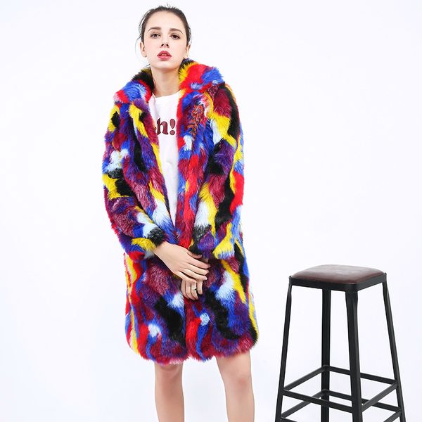 

women rabbit fur coat spring winter 2020 fashion long sleeve casual hip hop coat faux fur overcoat female, Black