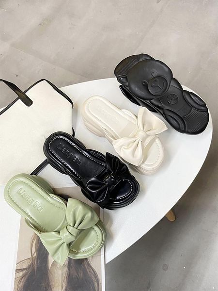 

slippers shoes woman 2021 soft luxury slides pantofle heeled mules on a wedge platform comfort designer flat high summer pu, Black