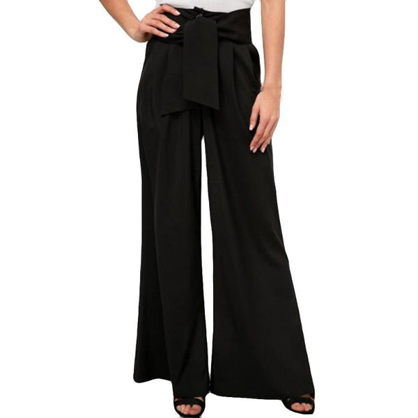 

women pants elegant bow tie waist pocket solid casual broad leg bootcut summer loose female trousers ladies leggings women's & capris, Black;white