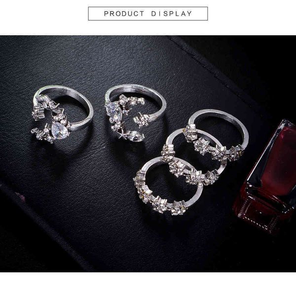 

aaa designer jewelry 5-piece ring set for bride, star and moon, Silver