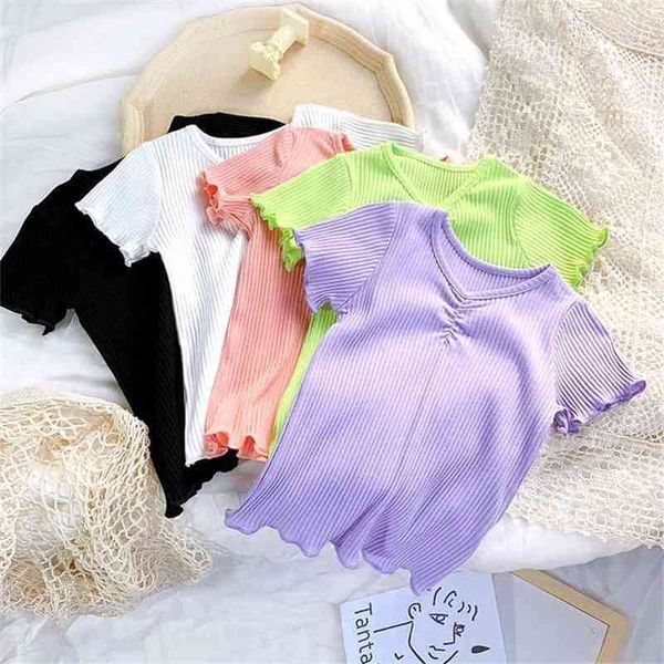 

summer arrival girls fashion candy color t shirt kids korean design 210528, Blue
