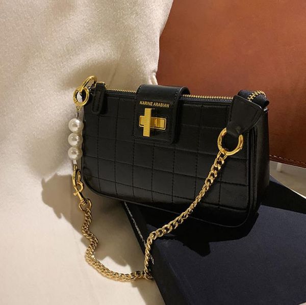 

pearl chain armpit bag wmen 2021 trendy rhombus one shoulder messenger small bags