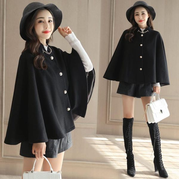 

women's trench coats cloak woolen coat hepburn style spring and autumn 2021 korean short mid-length fashion, Tan;black
