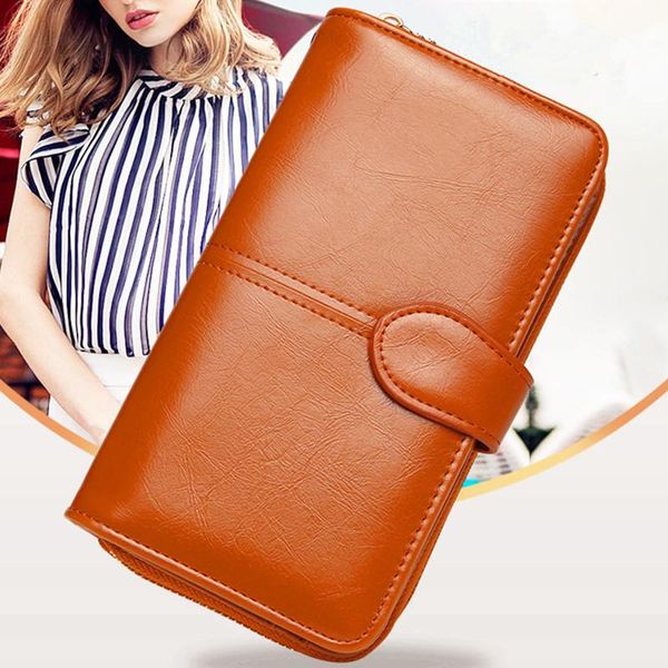 

wallets retro oil wax leather wallet purse mobile phone bag large capacity clutch womens and purses women, Red;black