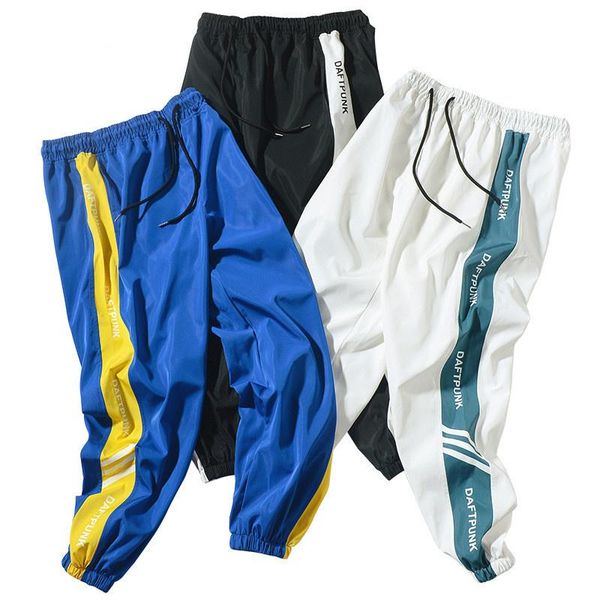 

men's pants 2021 street trend male printing drawstring fashion brand men casual sweatpants hip hop ankle-length, Black
