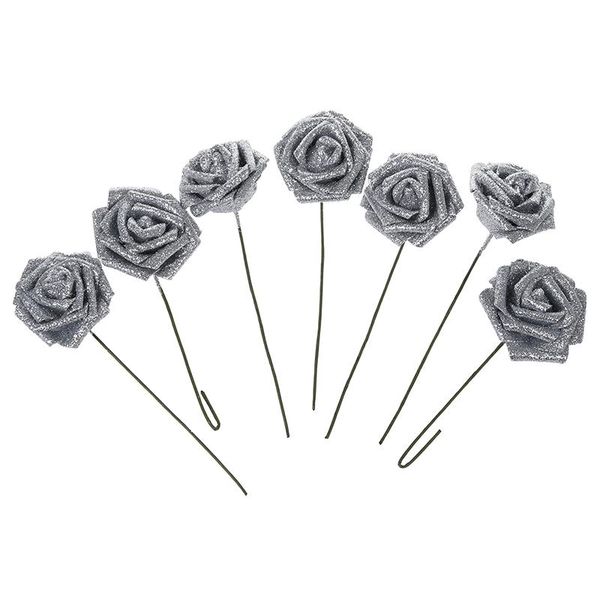 

foam rose artificial flower glitter bridal bouquet home wedding decoration silver decorative flowers & wreaths
