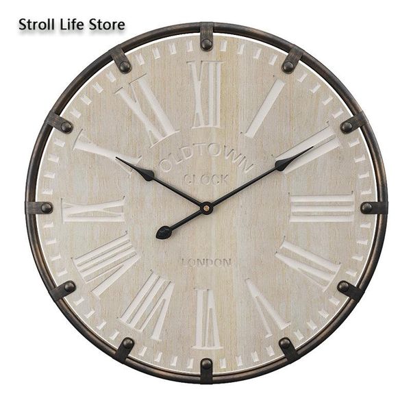 

wall clocks nordic creative clock wood retro shabby chic large metal watches home decor living room gift decoration fz842