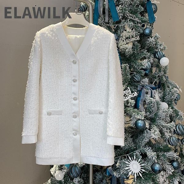 

women's wool & blends spring 2021 france style v-neck tweed coat elegant white vintage jackets c108, Black