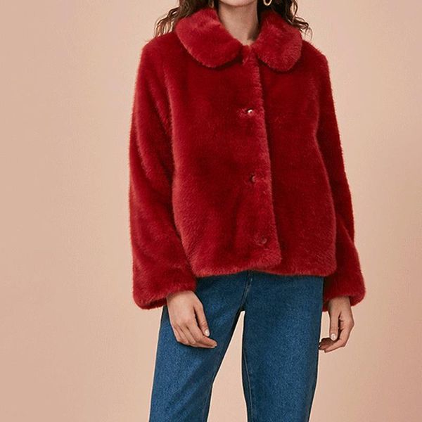 

women's fur & faux winter warm coats jackets women furry fake cropped jacket turn down collar button cardigan overcoat, Black
