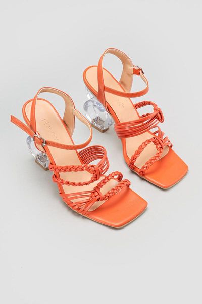 

sandals women's keisha orange mesh detailed transparent heels, Black