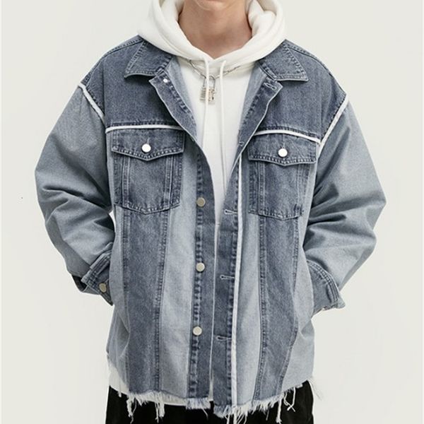 

men's jackets autumn winter style mens fashion frayed color matching vintage motorcycle jacket loose outwear m-4xl 6rxm, Black;brown