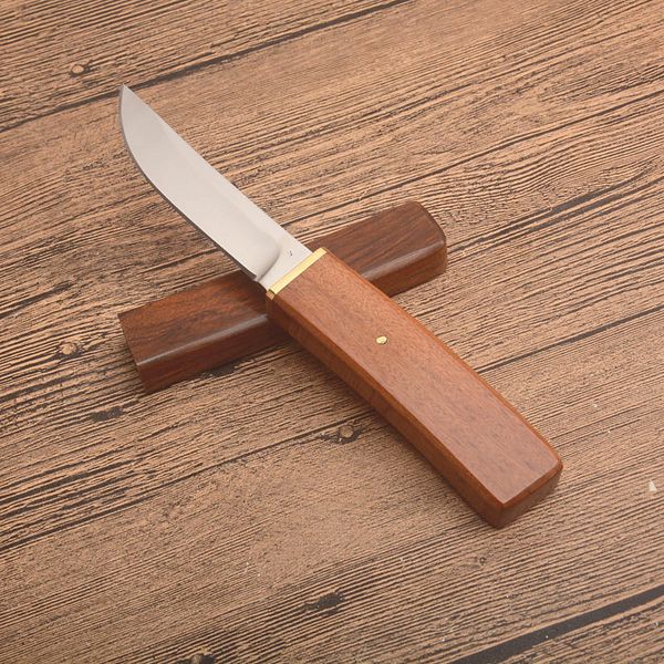 Im Angebot!! Gerades Messer D2 Drop Point Spiegelpolierte Klinge Palisandergriff Feststehende Messer mit Holzscheide