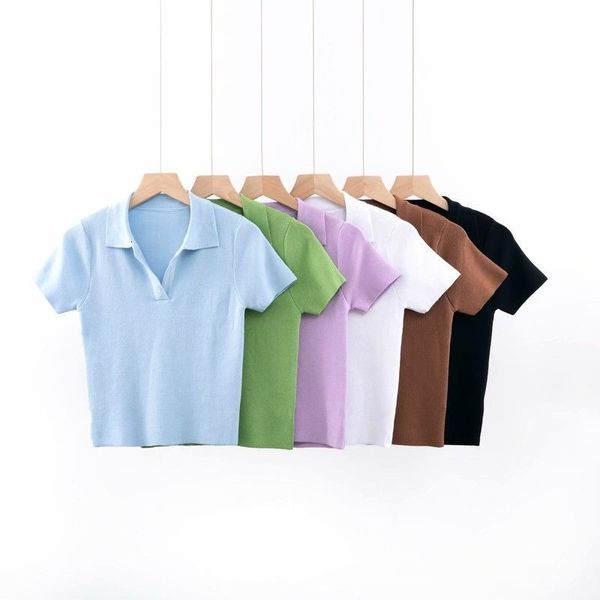 

t shirt summer 2021 lapel short sleeve slim fit women's, White