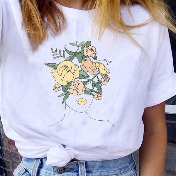 

graphic trend style girl summer womens t shirts spring floral kawaii fashion 90s lady print female clothes tees shirt, White