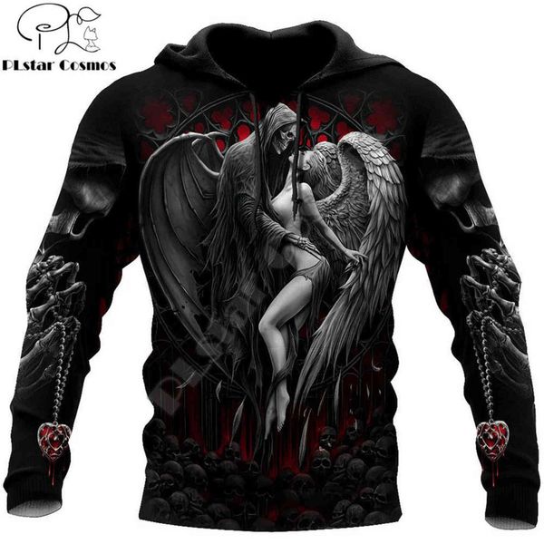 

reaper skull angel and demon 3d all over printed autumn men hoodies casual zip pullover streetwear sudadera hombre dw0472 211106, Black