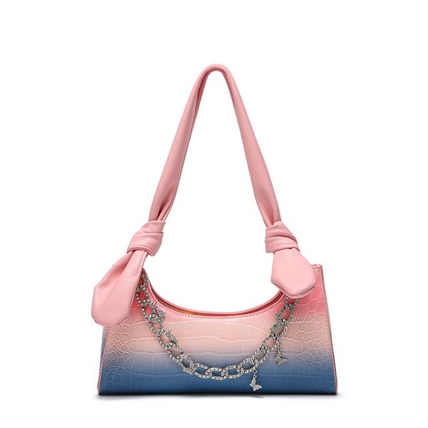 

gradient frog armpit bags rhinestone chain crocodile pattern rainbow bag female 2021 wild single shoulder messenger handbag trendy tote