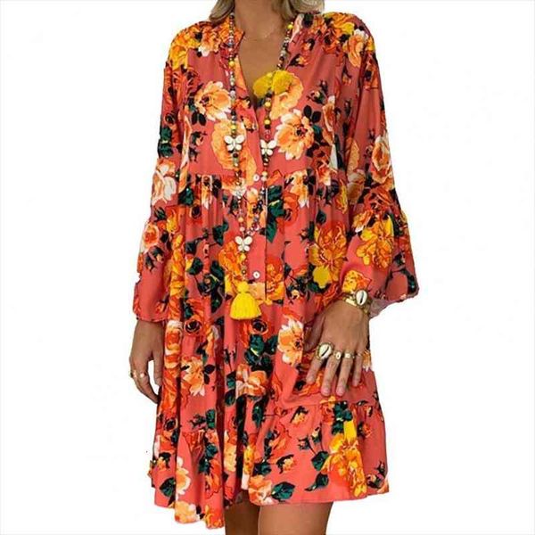 

loose 3d flower print womens dresses three quarter sleeve mini bohemia sundress party summer dropshipping, Black;gray
