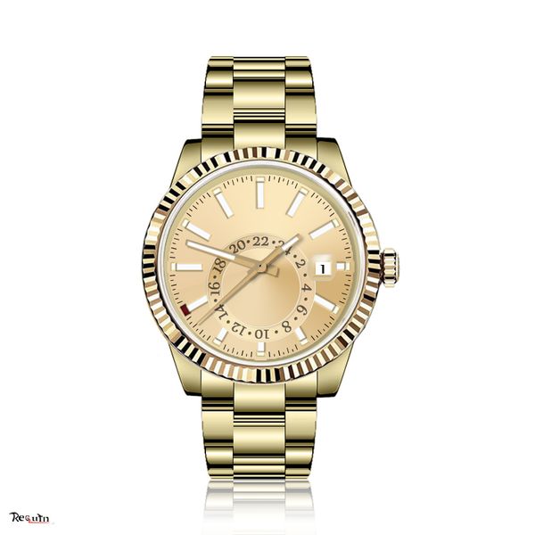 

men's automatic mechanical watch sky-dweller m326934 requin brand yellow gold stainless steel case calendar orbiter box, Slivery;brown