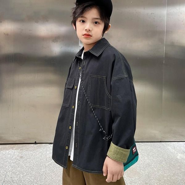 

jackets 5-14 years boys casual autumn spring single breasted long sleeve coat outdoor windproof outerwear outercoat for children, Blue;gray
