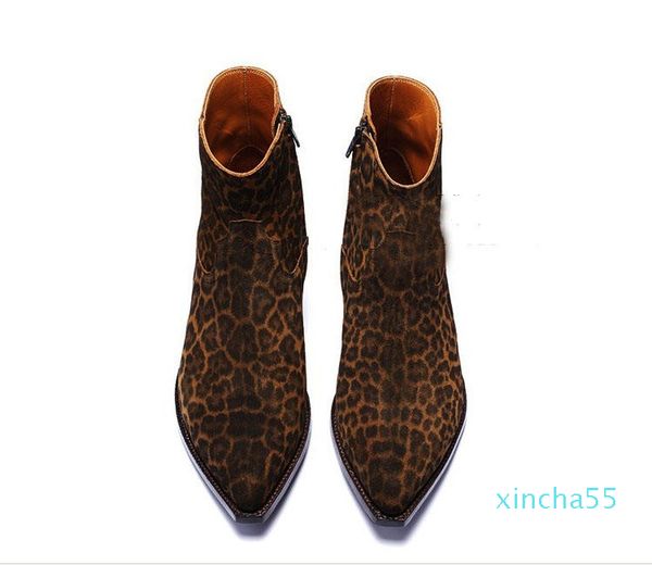 

leopard mens biker boots western wyatt shoes plus size 46 fashion designer men's shoes genuine leather fashion chelse boots for men, Black
