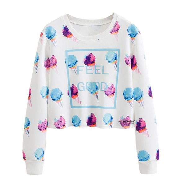 

women's hoodies & sweatshirts set fashion design lady ice print round neck long sleeve short hoodie ladies women 0710, Black