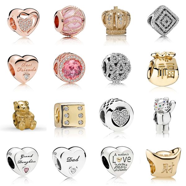 

new 2021 100% 925 sterling silver charm 781806cz rose joined together heart, & clear cz with diy women original bracelet fashion jewelry, Black